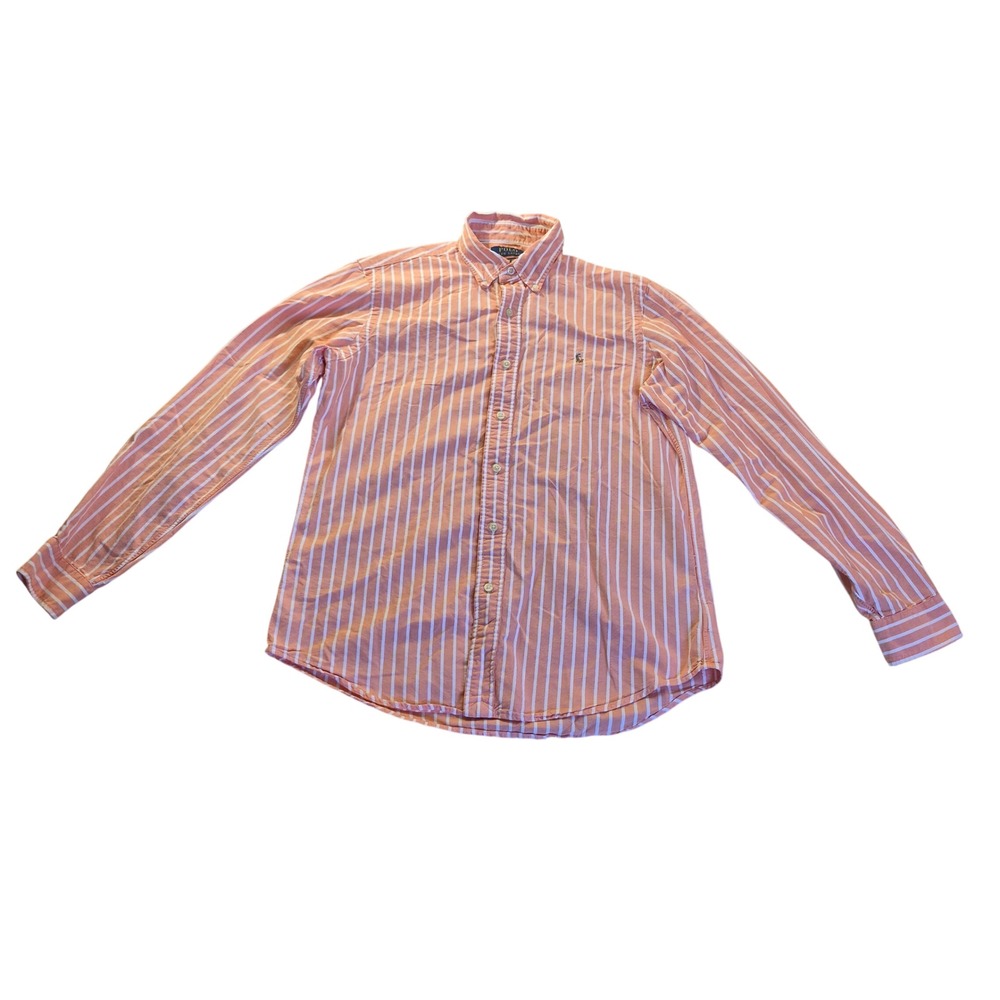 Polo Ralph Lauren Classic Fit Mens Size M Orange White Striped Oxford Shirt